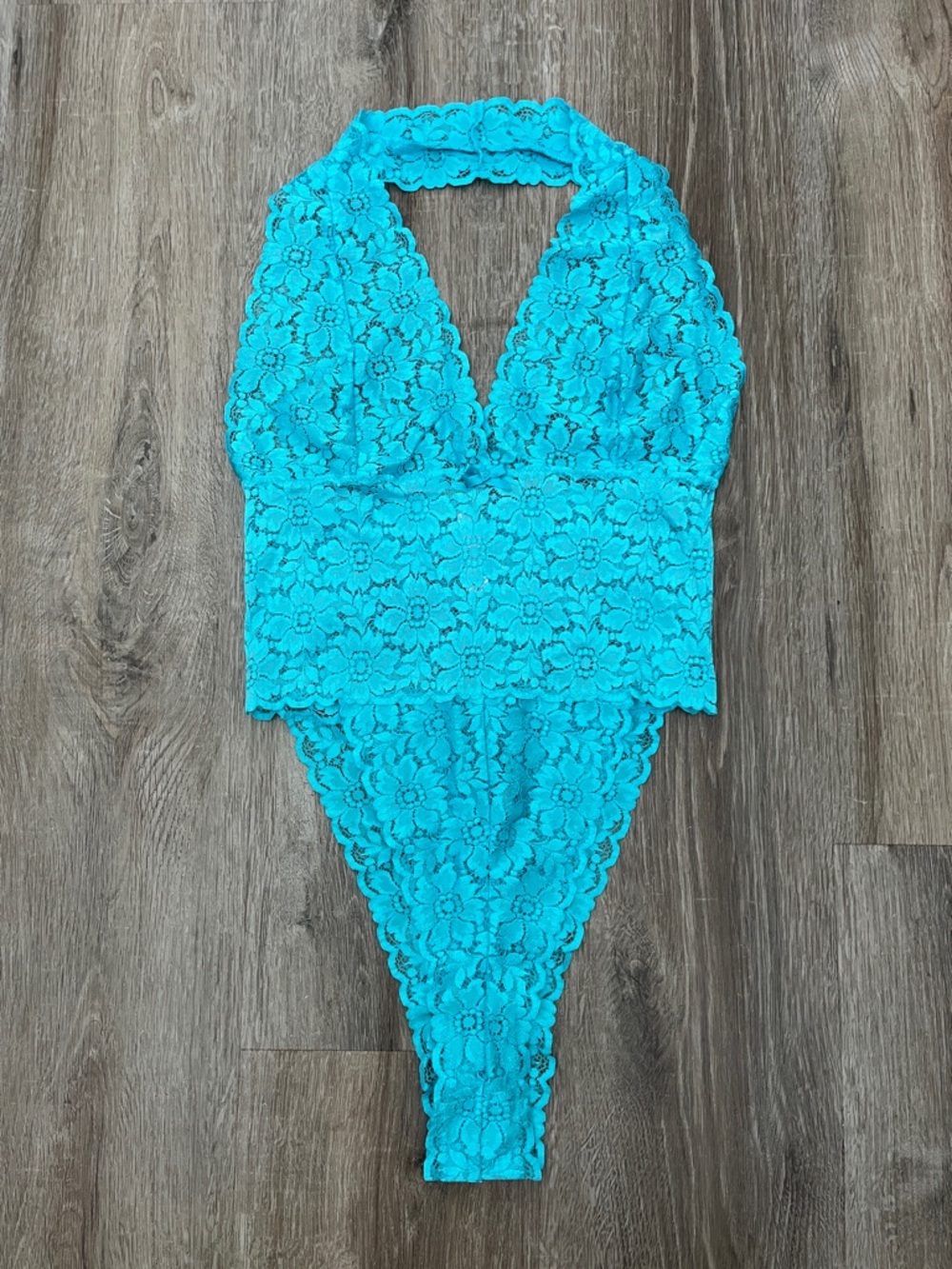 NWOT Victoria's Secret Turquoise Floral Lace Halter Bodysuit
